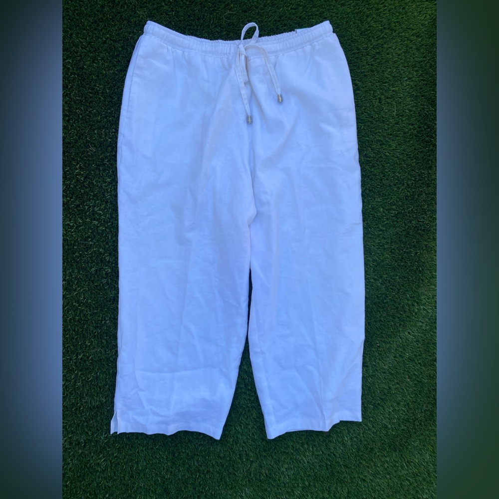 NET Sag Harbor Linen Drawstring Crop White. Lined. L